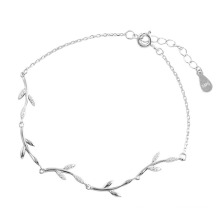 Wholesale Jewelry S925 Sterling Silver Simple Leaves Chain Bracelet